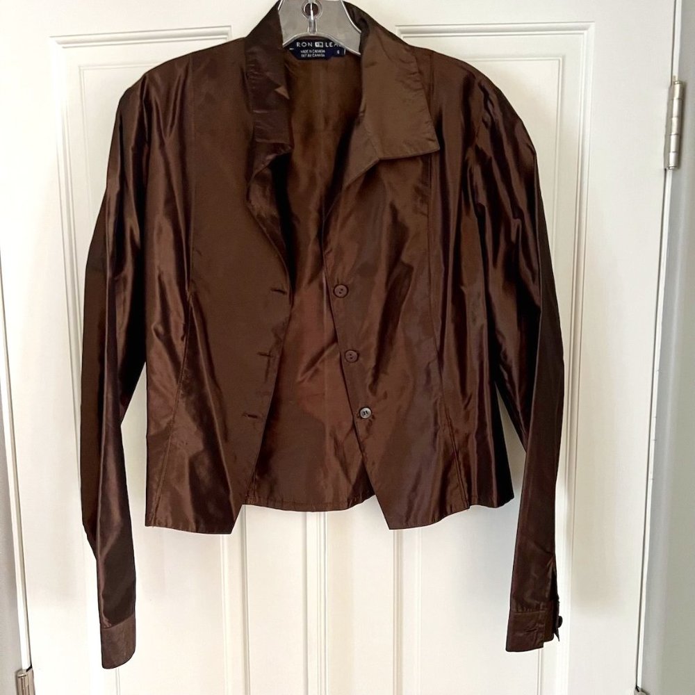 Ron Leal Brown Long Sleeve Button Down Shirt 100% Silk Size 6
